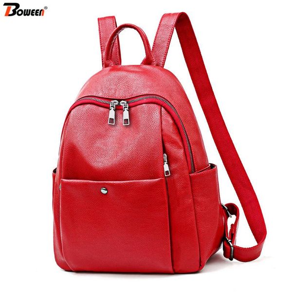 

solid soft women leather backpack black red small pu back pack ladies bagpack for teenage girls litthing waterproof backbag 2020 bbybio