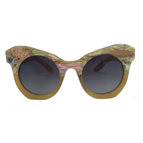 

italian designer small butterfly shiny sea shell decoration horn sunglasses for fashion girls, White;black