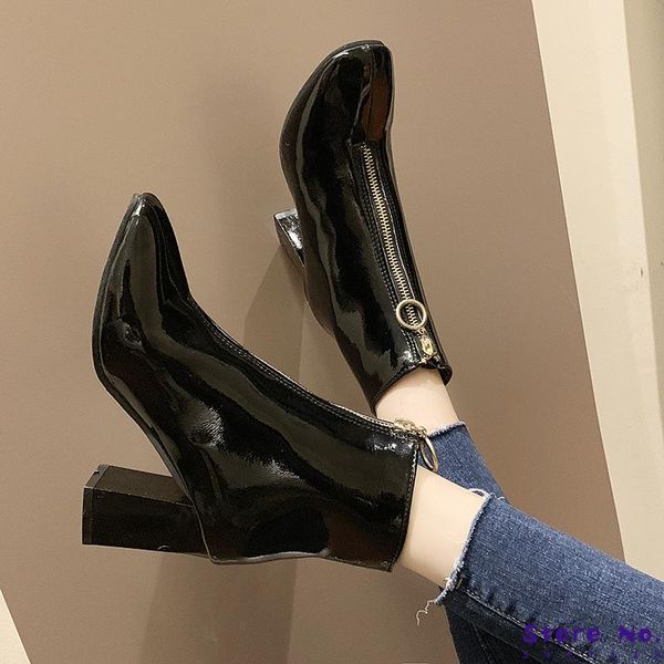 

lady boots low heels booties round toe women's rubber shoes rain luxury designer leather booties bootee woman 2020 lace up, Black