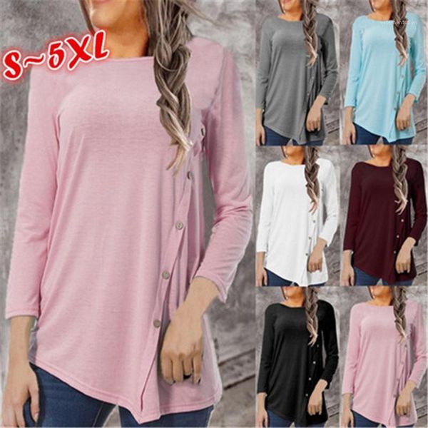 

bottoming t-shirts fashion trend solid color long sleeve round neck designer female autumn loose casual tshirts ladies irregular hems, White