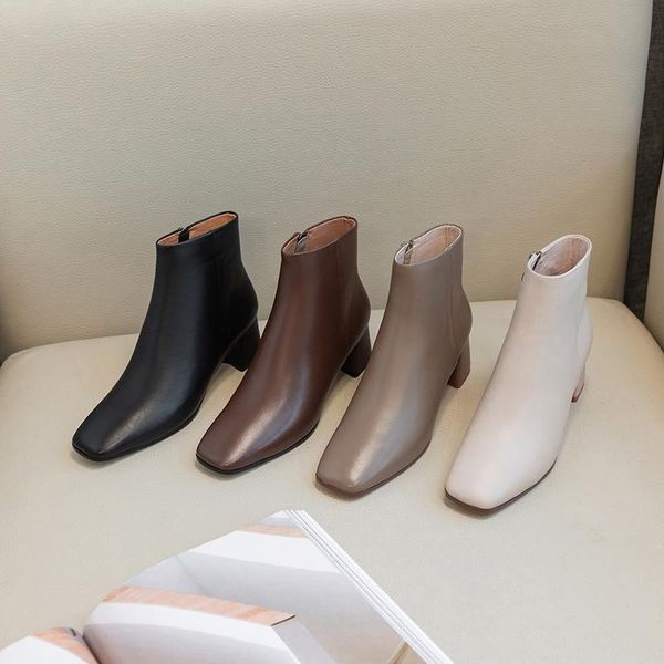 

women's boots natural leather sheepskin upper+pigskin lining insole boots woman autumn shoes ankle for women 4 colors, Black