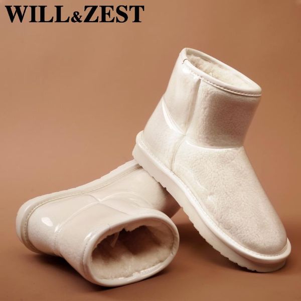 

will&zest snow boots shoes women transparent white women's winter autumn footwear 2020 warm wool slip-on flat short booties, Black