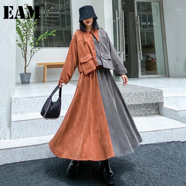 

eam] half-body skirt orange big sizetwo pieces suit new lapel long sleeve loose women fashion tide spring autumn 2020 1dc9891, Gray