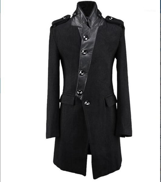 

s-7xl2020 new korean young man winter coat thick coat british medium long patchwork wool thin cloth trench1, Black