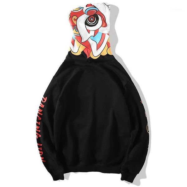 

chinese characters dancing lion print hoodies men autumn plus size 5xlharajuku hip hop chinese style sweatshirt men hipster1, Black