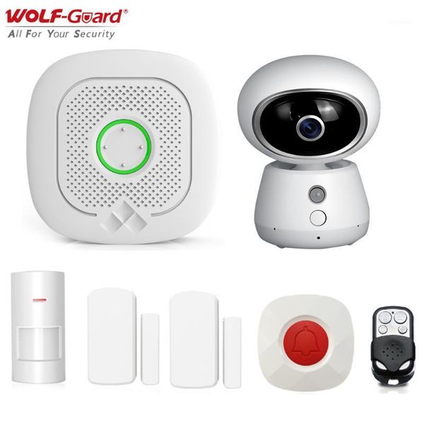 

wolf-guard tuya app control wifi wireless home security alarm set with remote & doorbell & pir detector 1080p hd camera1
