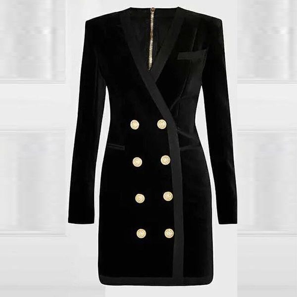 

casual dresses excellent quality stylish fall winter dress for women v-neck lion buttons double breasted velvet, Black;gray