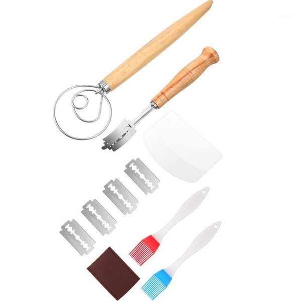 

food mixers danish dough whisk hand crafted bread lame with protective cover , 2 pieces silicone brush, scraper, tools set1