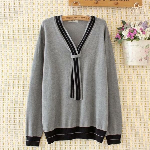 

plus size women's v-neck sweaters long sleeved casual vintage outerwear1, White