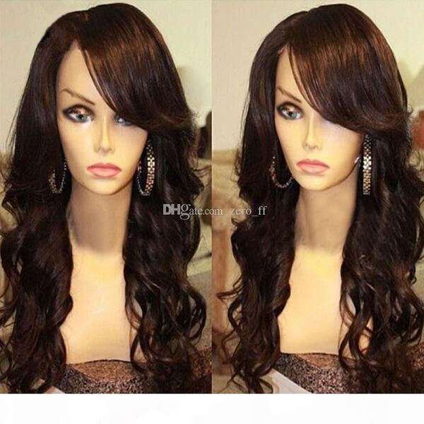 

body wave 5 * 4,5 «» шелковом полные парики шнурка с естественной hairline с top парик челка silk base virgin перуанского фронта шнурка, Black;brown