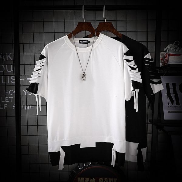 

goods in great demandsummer street fashion brand short men's hole loose two t-shirts student hip hop half sleeve t-shirt, White;black