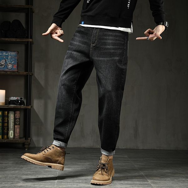 

oversized autumn and winter men's loose korean fashion jeans and jeans plus fat people's fashion casual small foot harem pants p0q, Blue
