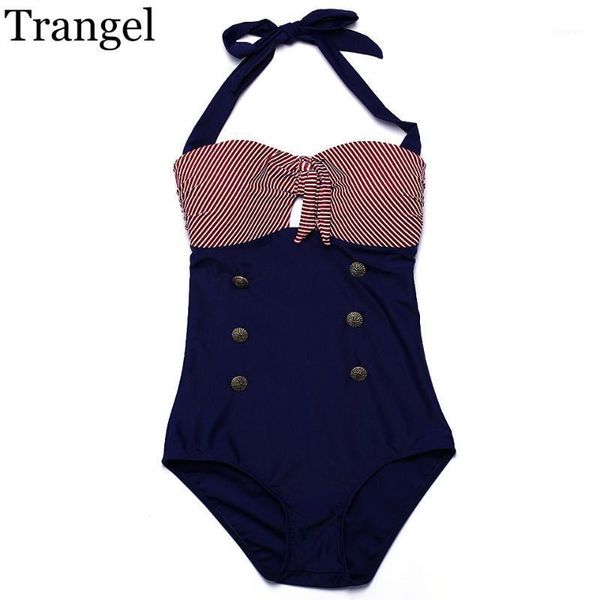 

trangel new one piece swimsuit women swimwear 2020 vintage striped style bikini one piece monokini bathing suit eg5041, White;black