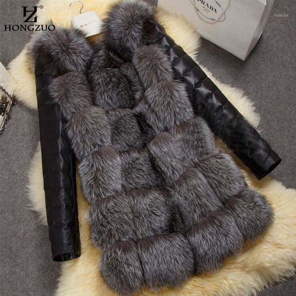 

2020 new high imitation silver fur coat pu sleeves warm winter coat big yards overcoat1, Black
