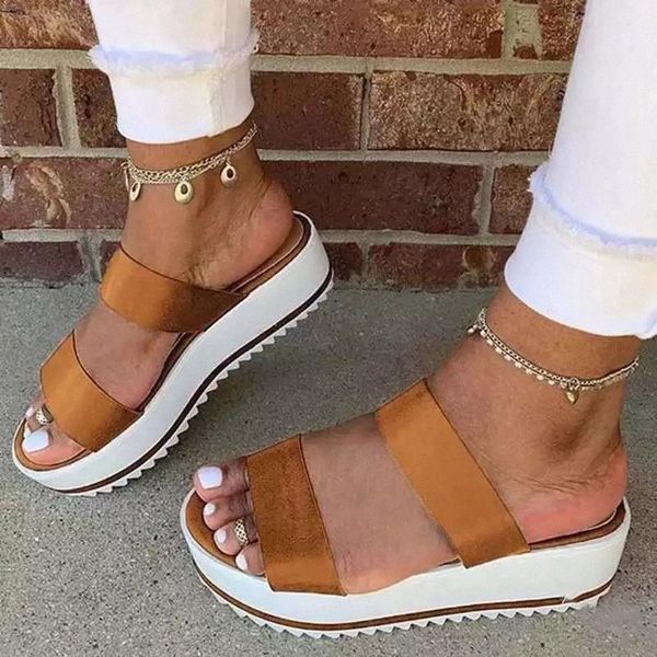 

2020 woman slippers summer sandals flat bottom solid color women's open toe sandals casual comfortable non-slip female sandals #6j83, Black