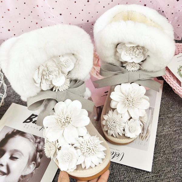 

handmade симпатичные теплый меховой снег сапоги женщины круглый toe цветов платформа сапоги из натуральной кожи зимняя обувь ботинес luxury, Black