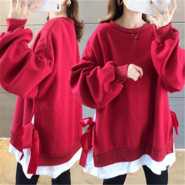 

autumn women's fashion fake two loose sweatshirt 2020 new women's bow design women pullover sweatshirt 8601, Black
