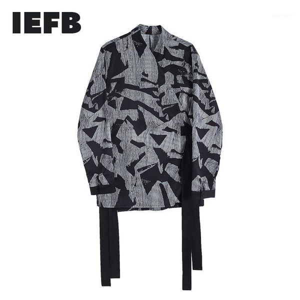 

iefb /men and women's wear autumn new 2020 irregular geometry color block niche jacquard loose streetwear shirt tide 9y9841, White;black