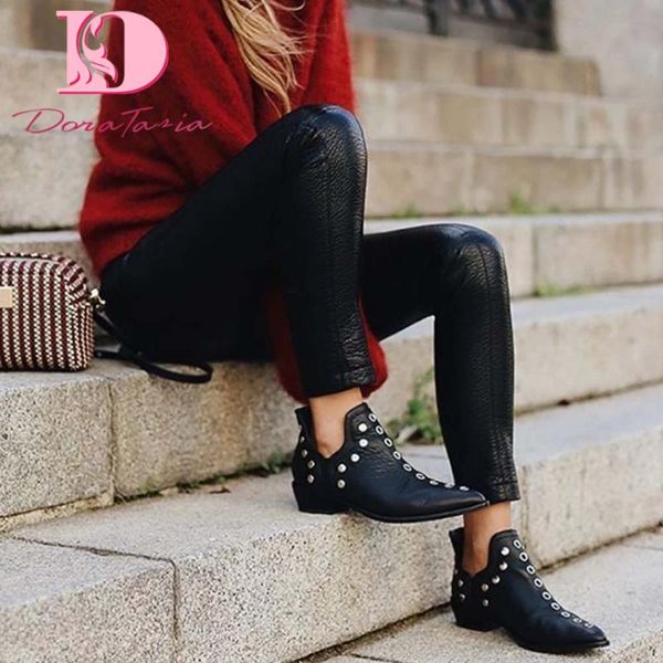 

doratasia big size 34-43 ladies chunky heels ankle boots fashion decoration pointed toe boots women 2002 party shoes woman, Black