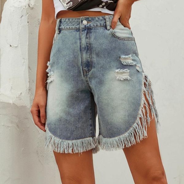 

women's shorts european and american explosive casual holes irregular tassel washed denim, White;black