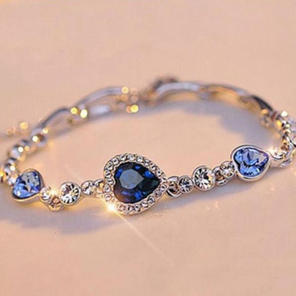 

charm bracelets women lady fashion zircon rhinestone bangle ocean heart pendant bracelet jewelry stylish sweet gift for girlfriend, Golden;silver
