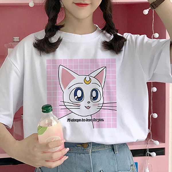 

harajuku cute women t shirt large size s 2xl summer loose casual cat cartoon print female tee fun new women o, White