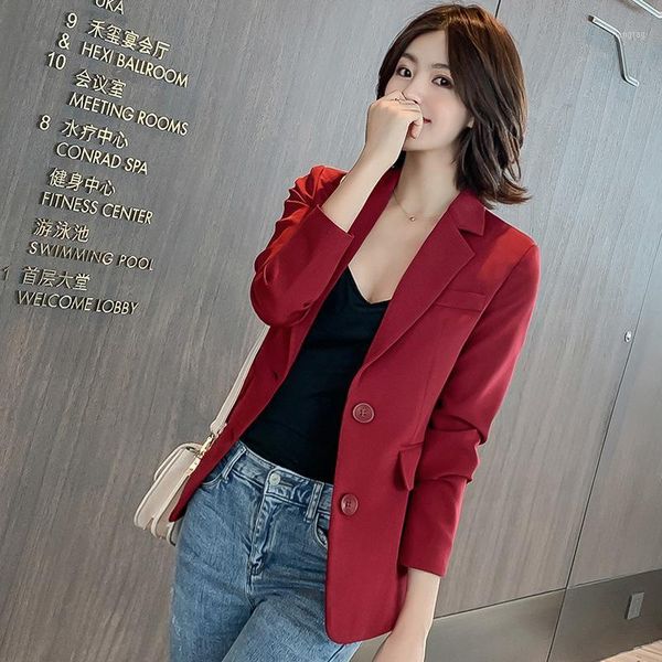 

2xl spring solid business long sleeve blazer women 2020 autumn slim korean coat women slim suit jacket red blazer long femme1, White;black