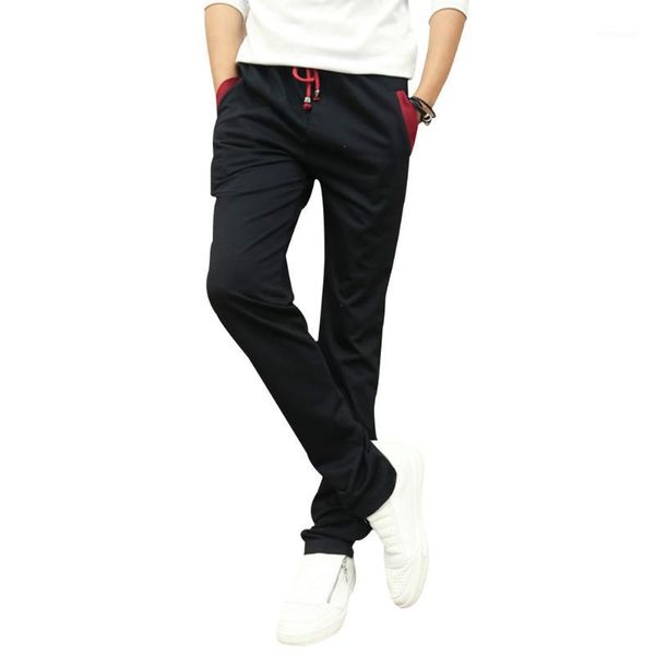 

men casual slim pants thin sweatpants drawstring waist sports workout trousers mug881, Black
