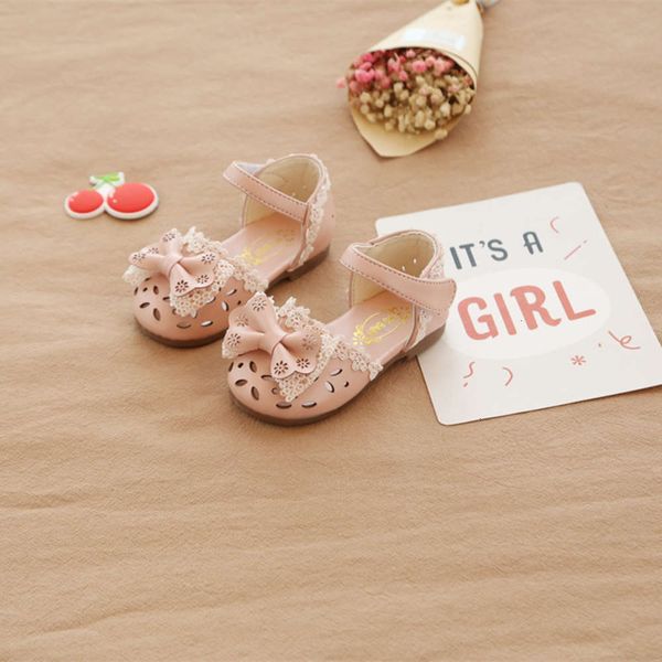 

new girls' sandals 2020 fashion summer princs bowknot soft bottom hollow baby sho korean version, Black;red