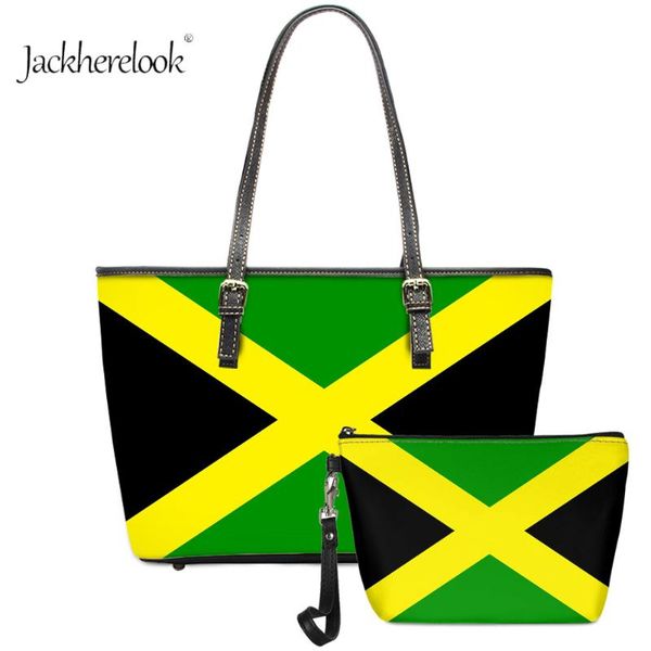 

jackherelook ladies brand designer shoulder handle bolsa jamaica flag pattern 2pcs handle bag&purse leather storage bolsa