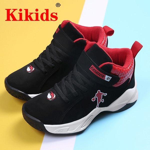 

kikids boys basketball shoes soft non-slip kids sneakers thick sole children sport kid outdoor trainer shoes y201028, Black
