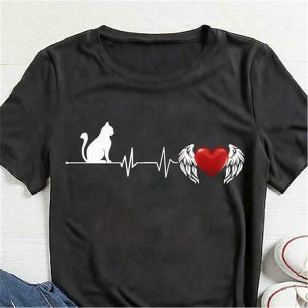 

cat сердце крылья heartbeat мужчины t-shirt black cotton s-3xl бесплатная доставка верхняя майка спортивная с капюшоном hoodie