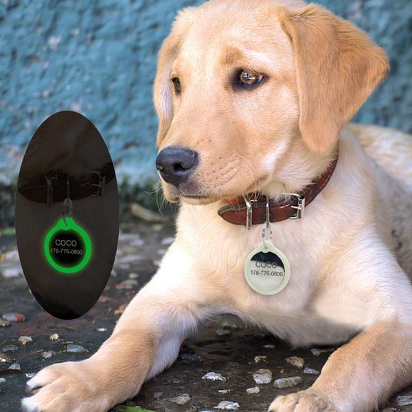 

stainless steel personalized pet id tag glow light customized engraved dog tags dogs cat fluorescence bone nameplate f bbyxiy