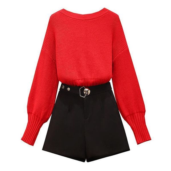 

new 2021 winter fashion defines red around the neck + wool shorts two women's suit pieces y447 psph h2d5, Gray