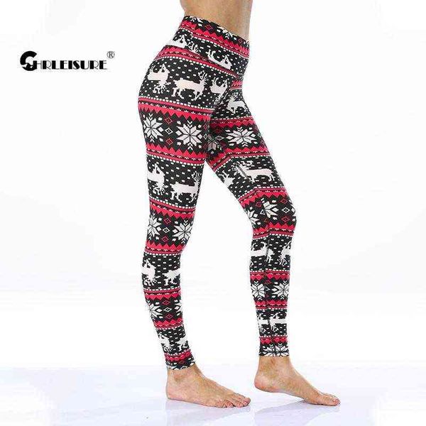 CHRLEISURE Frauen Weihnachten Leggings Ultra Soft Yoga Hosen Druck Fitness Push Up Sportswear Party Hosen Knöchel Länge H1221