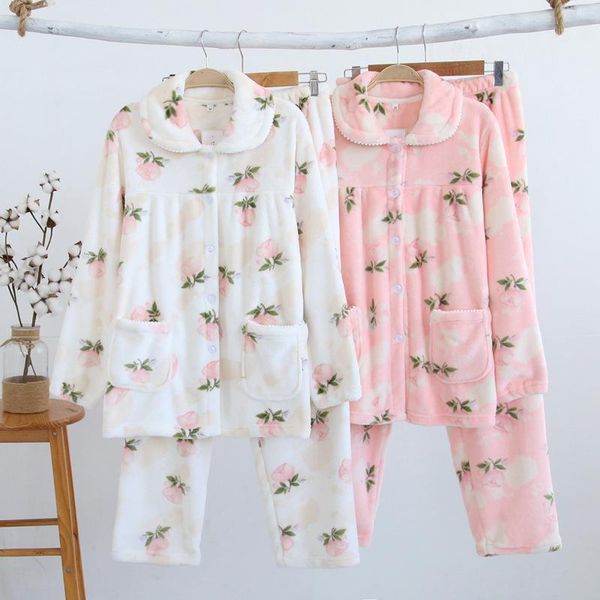 

women's sleepwear winter pyjamas women polyester full trousers lady two piece pajama set kapok flannel female home clothing pajamas set, Black;red
