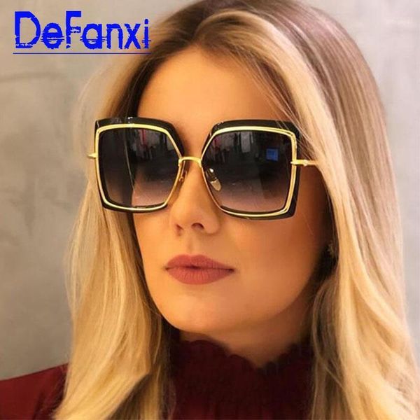 

sunglasses 2021 vintage square women designer luxury gradient lens metal frame sun glasses female uv400 shades1, White;black