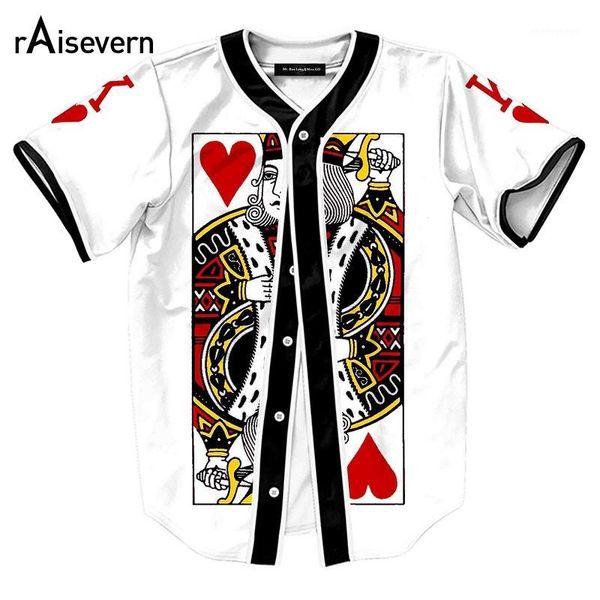 

wholesale- new funny pokers design mens shirts the king of hearts print short sleeve baseball shirts harajuku men women hip hop shirts 1, White;black