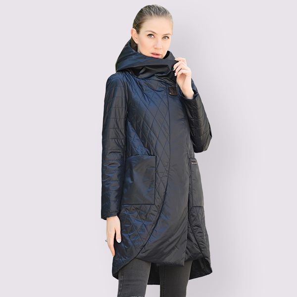 

2020 new designer spring autumn womens jacket women's parkas hooded long plus size female thin cotton windproof 1014, Black