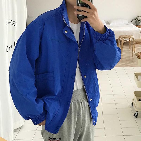 

2020 men's solid color clothing embroidered outerwear streetwear bomber jacket loose tide cargo coats windbreaker size m-2xl, Black;brown