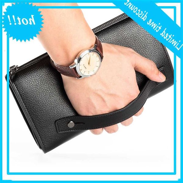 

luxury portfolios with broekzak long for men clutch business male double rits vintage large portemonnee, Red;black