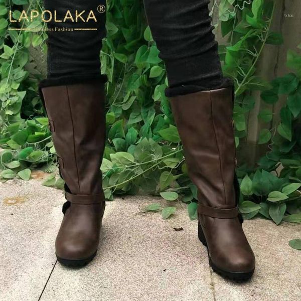 

boots lapolaka 2021 fashion british style add fur warm comfy shoes woman platform concise trendy ins dropship ladies1, Black
