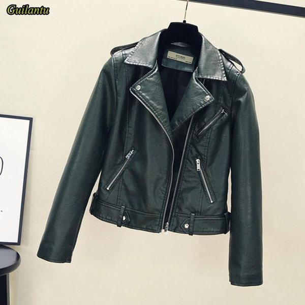 

guilantu faux pu leather jacket women clothes spring autumn turn-down collar zipper short coat female motorcycle biker jackets, Black