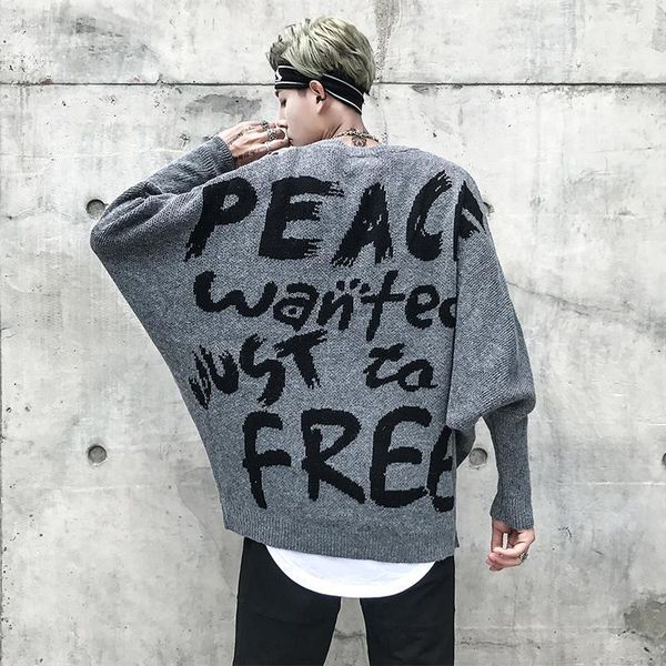 

korean fashion big sweater for men printed men's cashmere pullovers oversize men hip hop sweater knitting patterns mens sweaters1, White;black