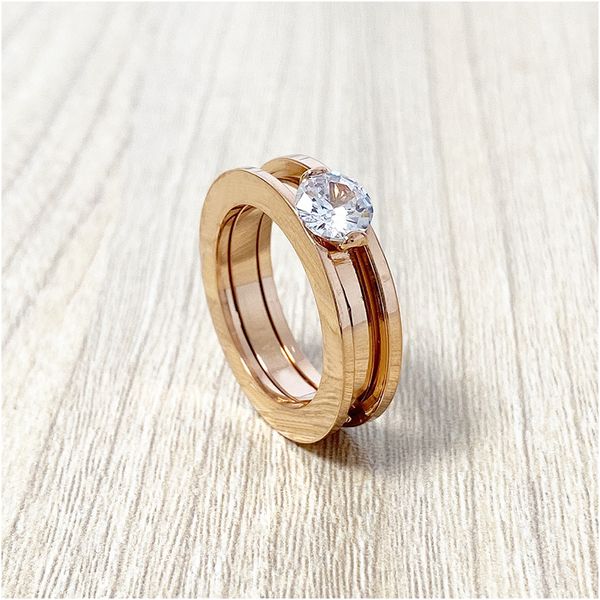 

sleek minimalist zircon gold couple gear ring for women fashion classic jewelry for women wedding gifts engagement gift with box with stamp, Silver