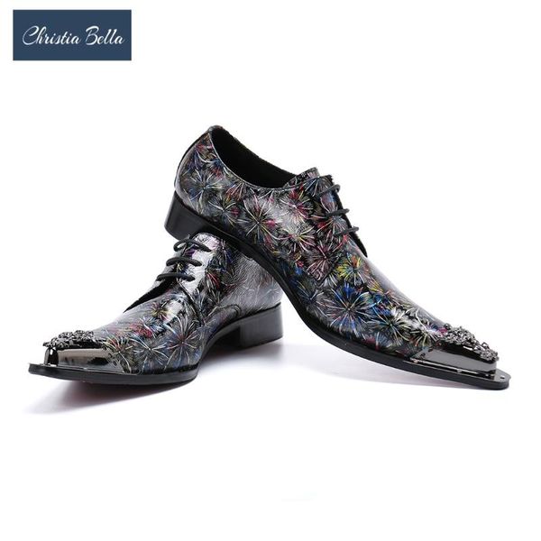 

dress shoes christia bella brand designer genuine leather mens business british style firework printed oxford men footwear, Black