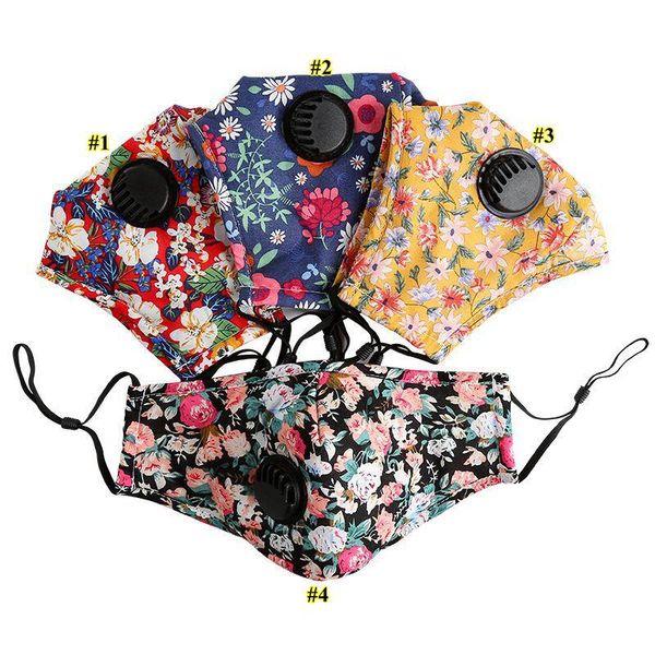 

anti dust washable reusable face mask floral print mask with breather valve breathable mouth masks cover designer