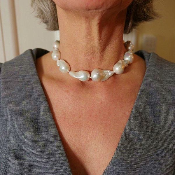 

baroque natural pearl short necklace 4a extra large pearl women necklace glamour jewelry 2020 new christmas gift wholesale boho cx200724, Golden;silver