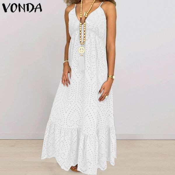 

summer dress women v neck hollow ruffled white maxi long dress vonda 2020 beach sundress long robe party vestidos plus size1, Black;gray