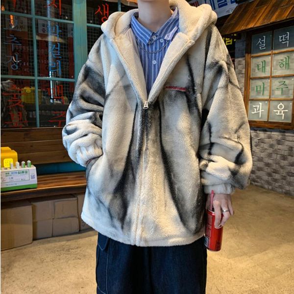 

men's down & parkas winter 2021 hooded trend casual lamb plush cotton coat loose fashion side pocket size m-2xl, Black